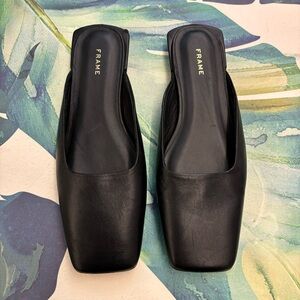 FRAME Le Town Leather Mules Black Size EU 37.5 Square Toe